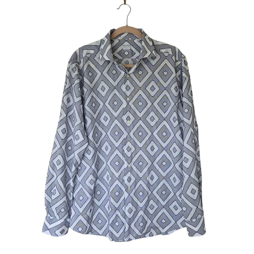 Xacus Long Sleeve Shirt Tailor Fit Geometric Print Made In Italy